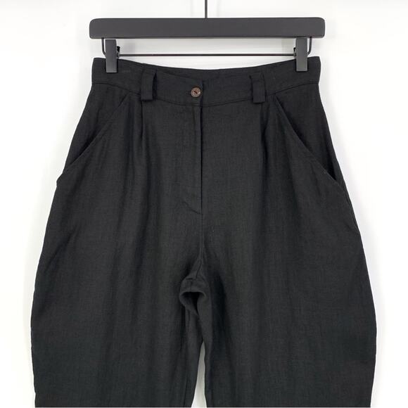 HANDMADE LINEN STUDIO Ginger High Waist Tapered Linen Pant Black - Picture 2 of 9